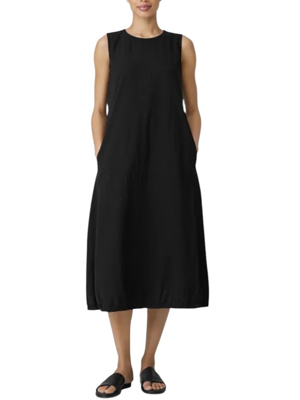 Eileen Fisher Seersucker Lantern sleeveless midi dress Sz L excellent condition